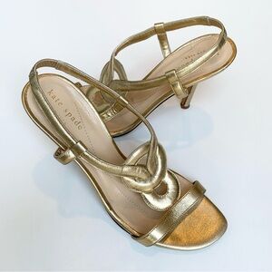 Kate Spade New York Open Toe Gold Strappy Leather Italian High Heeled Sandals